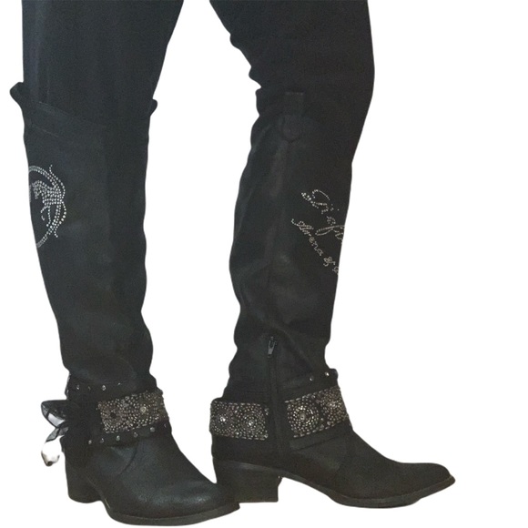 Not Rated Shoes - Not Rated Black Silver Rhinestone Cowboy Boots 9.5